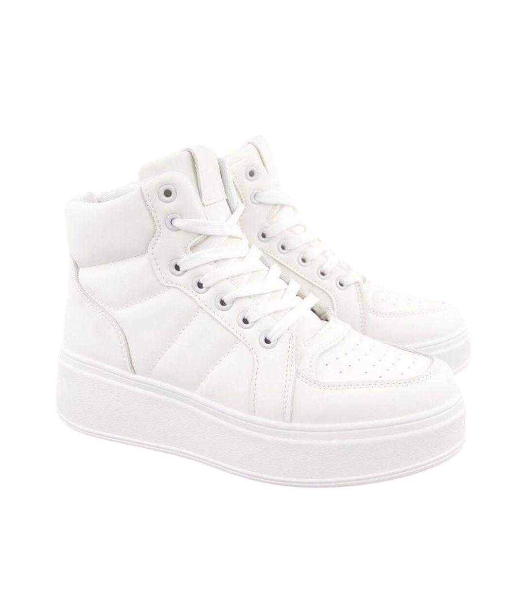 Womens/ladies Ecological Leather Sport Platform High Top Trainers White News-3