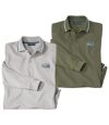 Pack of 2 Men's Piqué Polo Shirts - Khaki Grey  Atlas For Men