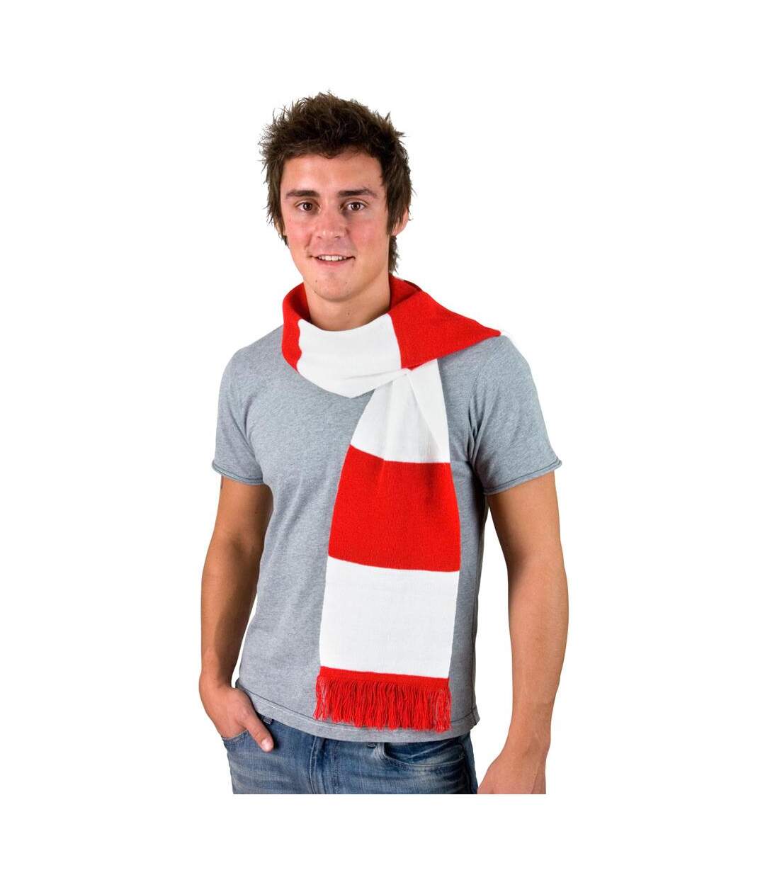 Echarpe Épaisse Thermique Tricotée Homme Taille Unique Blanc Rouge Result-1