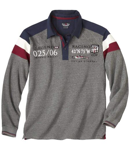 Men's Grey Racing-Themed Polo Shirt