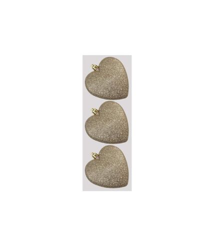 Pack of 3  Glitter hearts bauble  9cm mint Davies Products