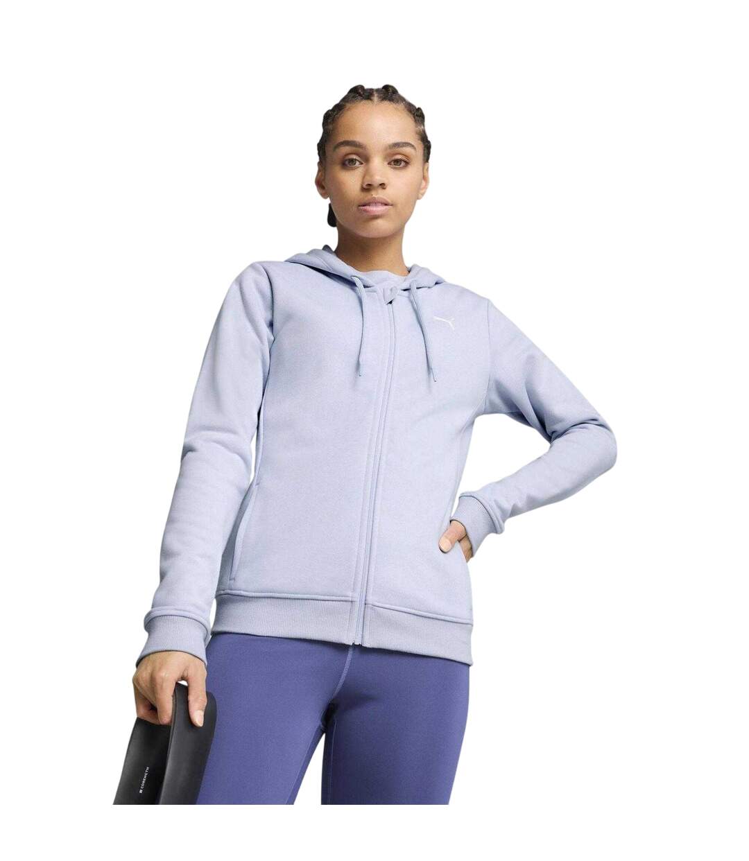 Womens/ladies Essential Fleece Full Zip Hoodie Blue Puma-4