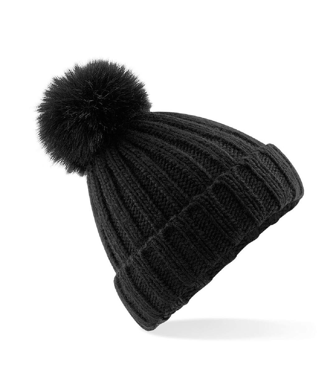 Bonnet à pompon en maille épaisse - Adulte - B413 - noir-1