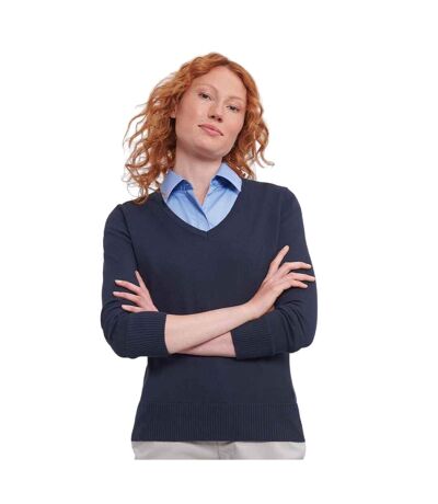 Womens/ladies Marl V Neck Sweatshirt French Navy Russell Collection
