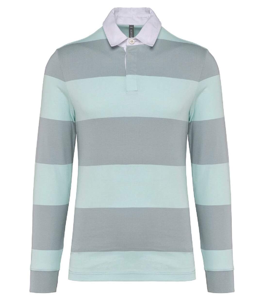 Polo rugby rayé manches longues - Homme - K285 - gris clair et menthe