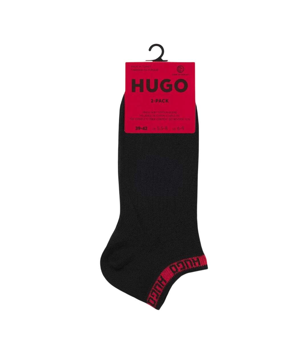 Pack Of 2  Mens Cotton Blend Ankle Socks  Black Hugo-4