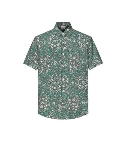 Chemise homme manches courtes à motifs fleur décontracté de couleur verte.