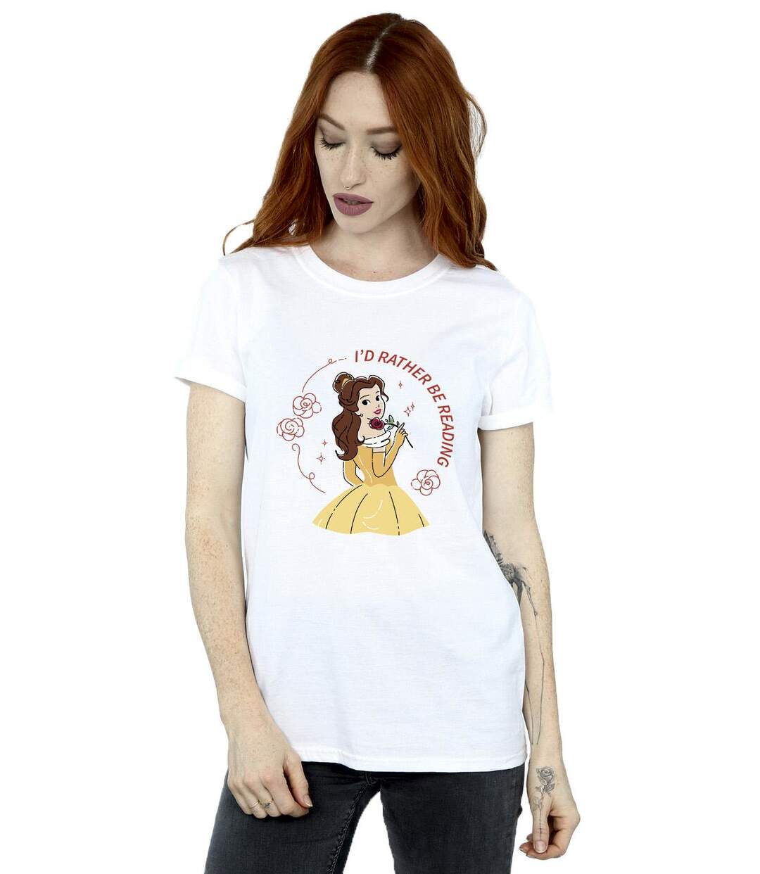 Disney - T-shirt BEAUTY AND THE BEAST I'D RATHER BE READING - Femme (Blanc) - UTBI14324-2