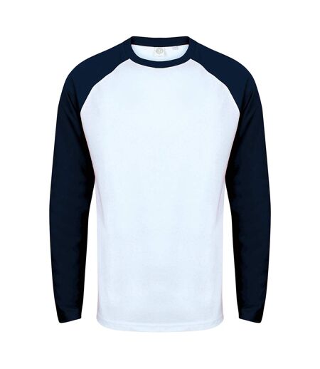 Skinni Fit Mens Long-Sleeved Baseball T-Shirt (White/Oxford Navy) - UTPC5704