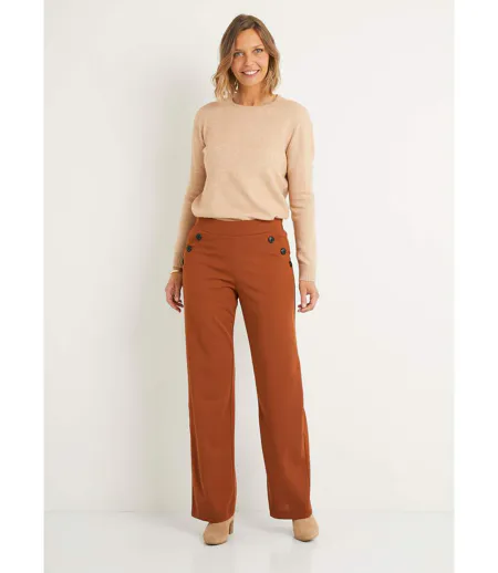 Pantalon large taille semi élastiquée uni
