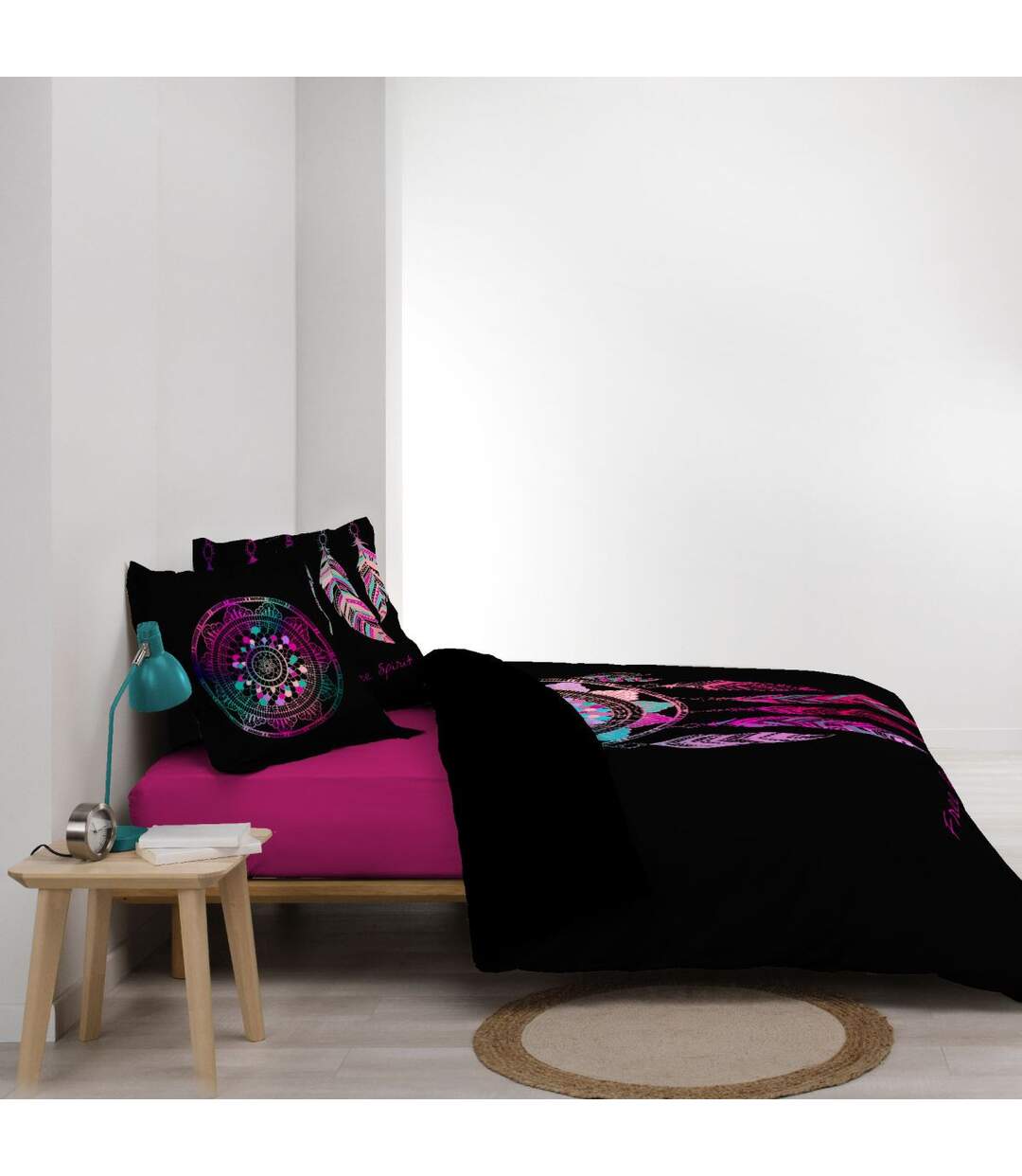 Parure de Lit 3 Pièces Porte-Bonheur 240x220cm Noir-2
