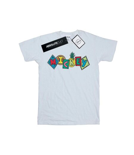 Disney Femme/Ladies Mickey Mouse Fruit Blocks Cotton Boyfriend T-Shirt (Blanc) - UTBI37046
