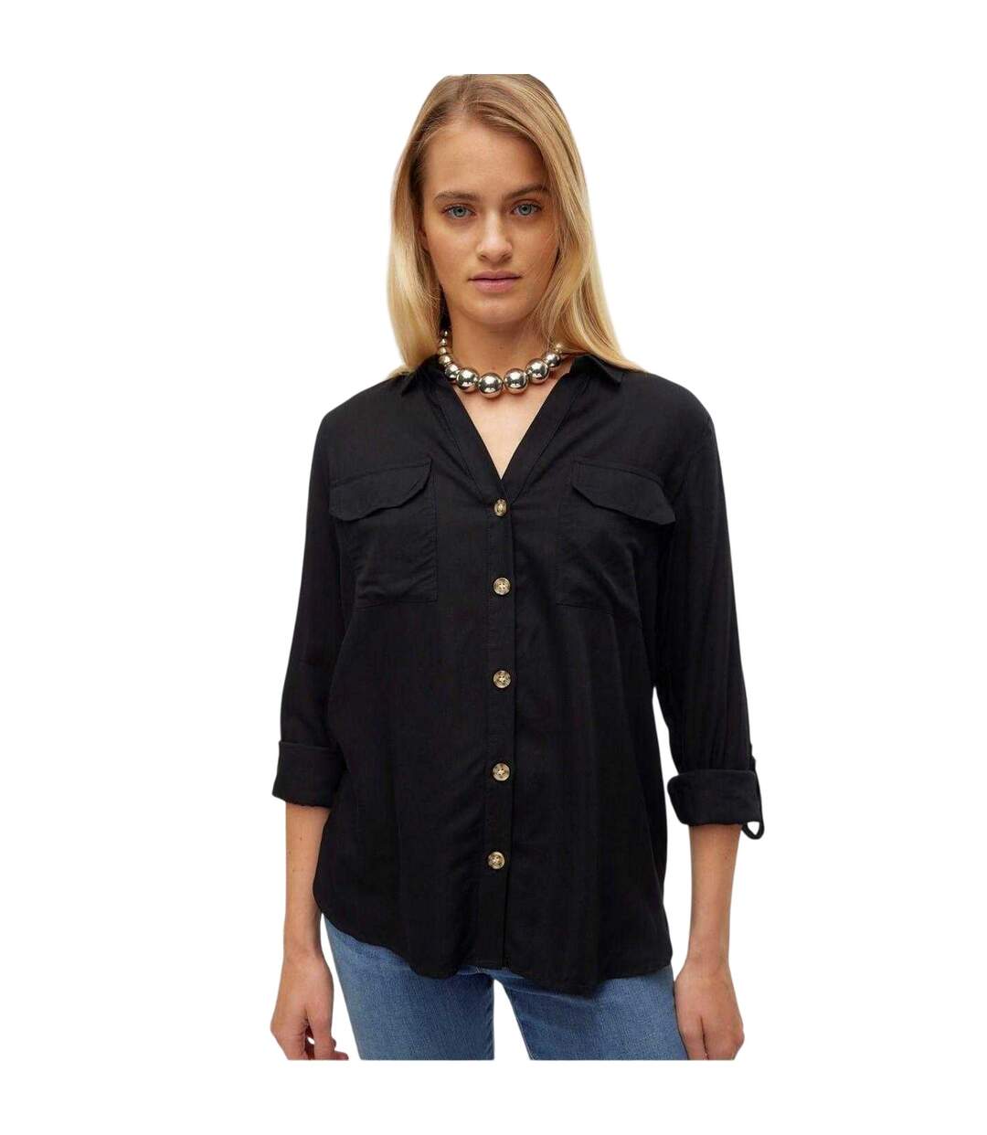 Chemise Manches Roulées Femme Noir Vero Moda-2