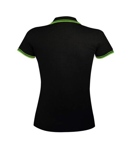 SOLS Womens/Ladies Pasadena Tipped Short Sleeve Pique Polo Shirt (Black/Lime)
