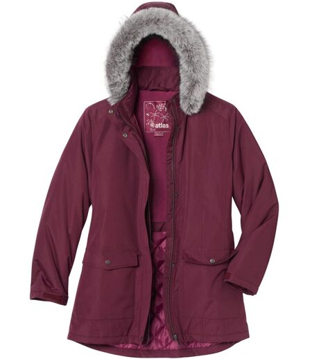 Women's Parka with Faux-Fur Hood - Water-Repellent - Plum