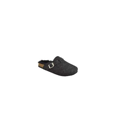 Womens/ladies Fur Lined Felt Mule Charcoal Slumberzzz