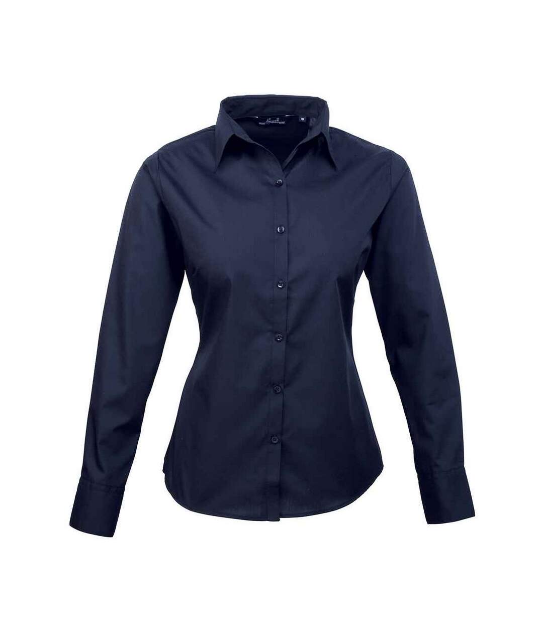 Womens/ladies Poplin Long-sleeved Blouse Navy Premier-1