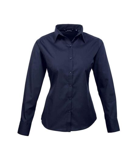Womens/ladies Poplin Long-sleeved Blouse Navy Premier