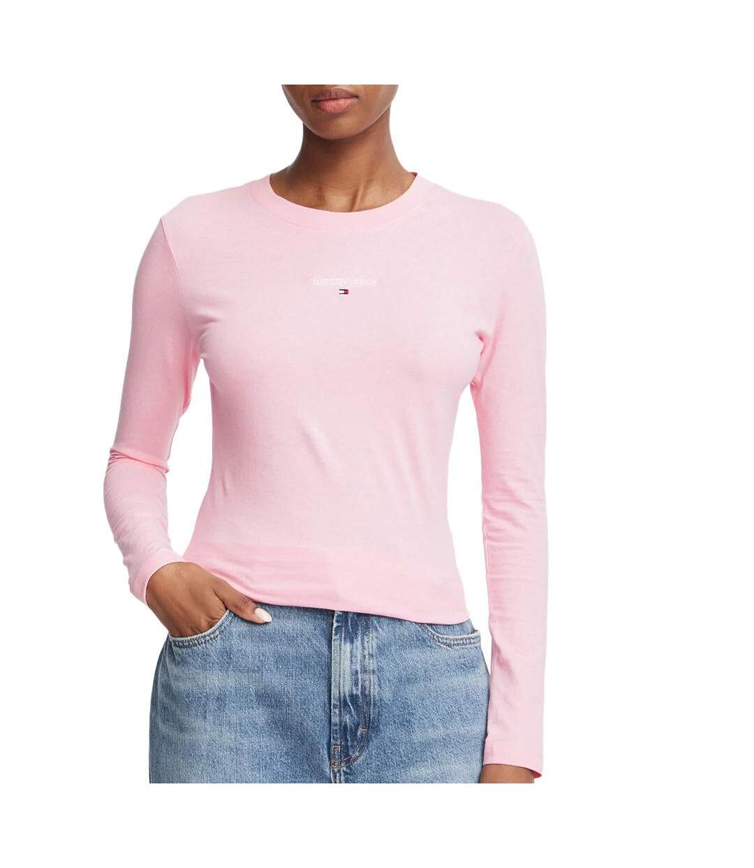 T-Shirt manches longues femme rose tommy hilfiger classic-1