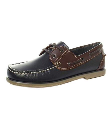 Dek Mens Moccasin Boat Shoes (Navy Blue/Brown Leather) - UTDF676