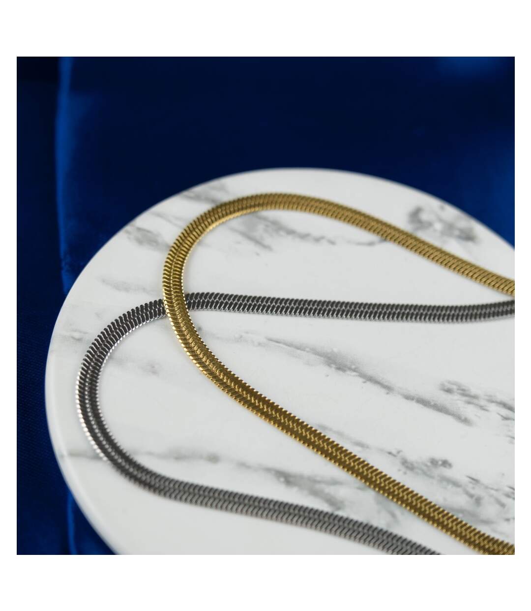 Stainless Steel Gold Cuban Link Flat Snake Gourmet Chain Layering Necklace-2