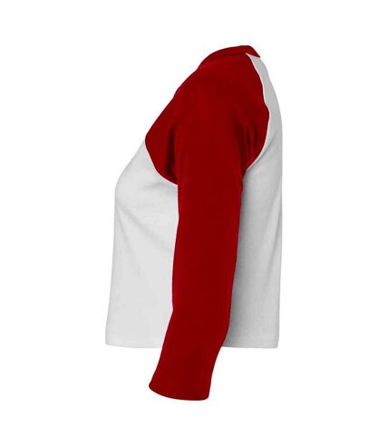 Bella + Canvas Womens/Ladies Raglan 3/4 Sleeve Crop T-Shirt (White/Red) - UTPC7097