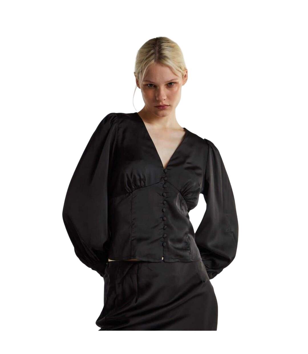 Womens/ladies Ruched Satin Blouse Black Glamorous-3