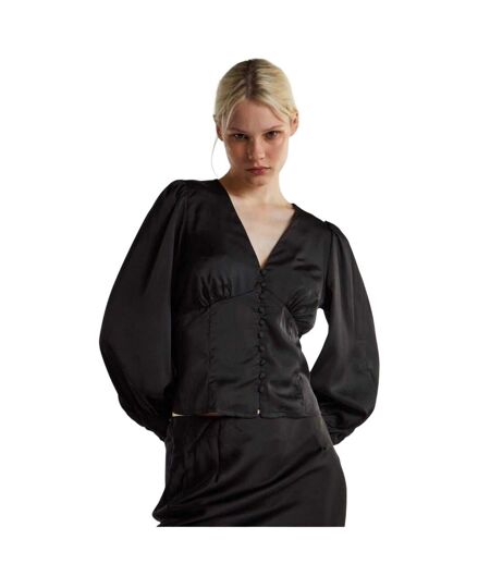 Womens/ladies Ruched Satin Blouse Black Glamorous