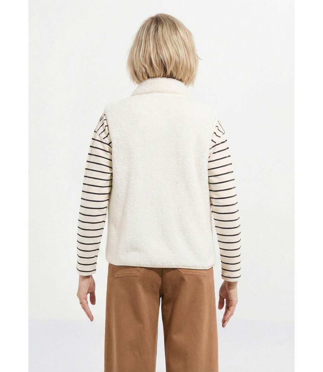 Veste fausse fourrure sans manches col montant-2