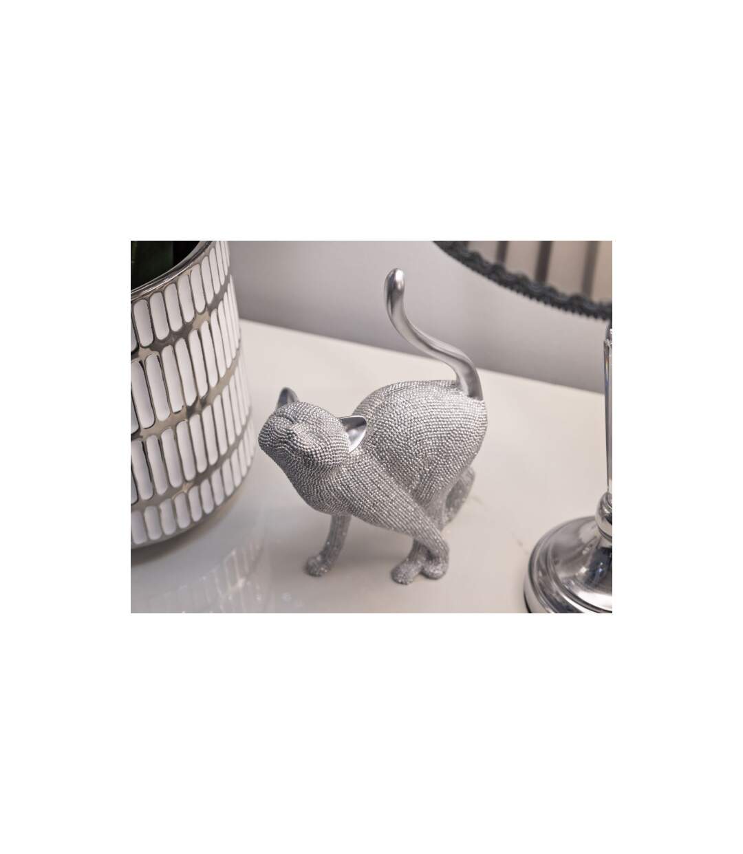 Statuette Déco Chat Sparky 26cm Argent-5