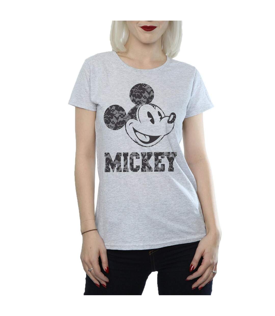Disney T-shirt en coton à lacets Mickey Mouse Femme/Femme (Gris sportif) - UTBI31377-3