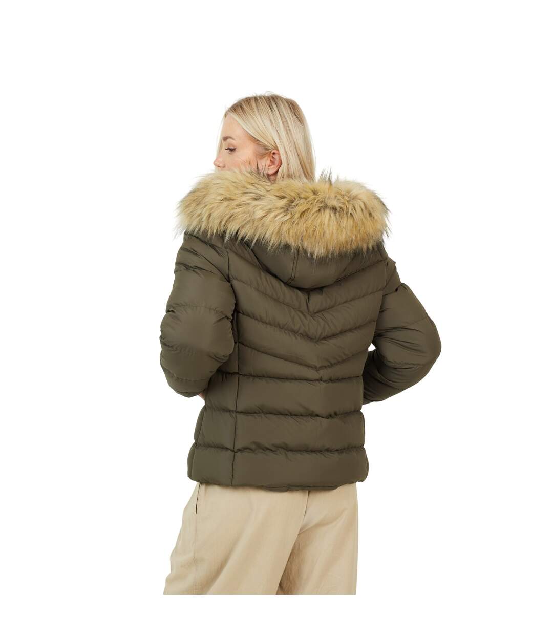 Doudoune Matelassée Motif/style Court Femme Kaki Brave Soul-3