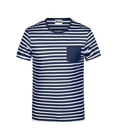 T-shirt rayé coton bio marinière homme - 8028 - bleu marine