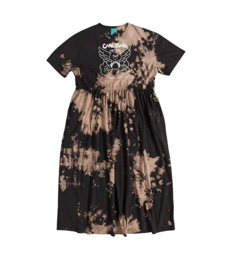 Womens/ladies Bad Angel Midi Tie Dye Smock Dress Black Care Bears