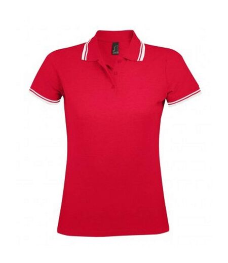 Polo manches courtes pasadena femme rouge/blanc SOLS