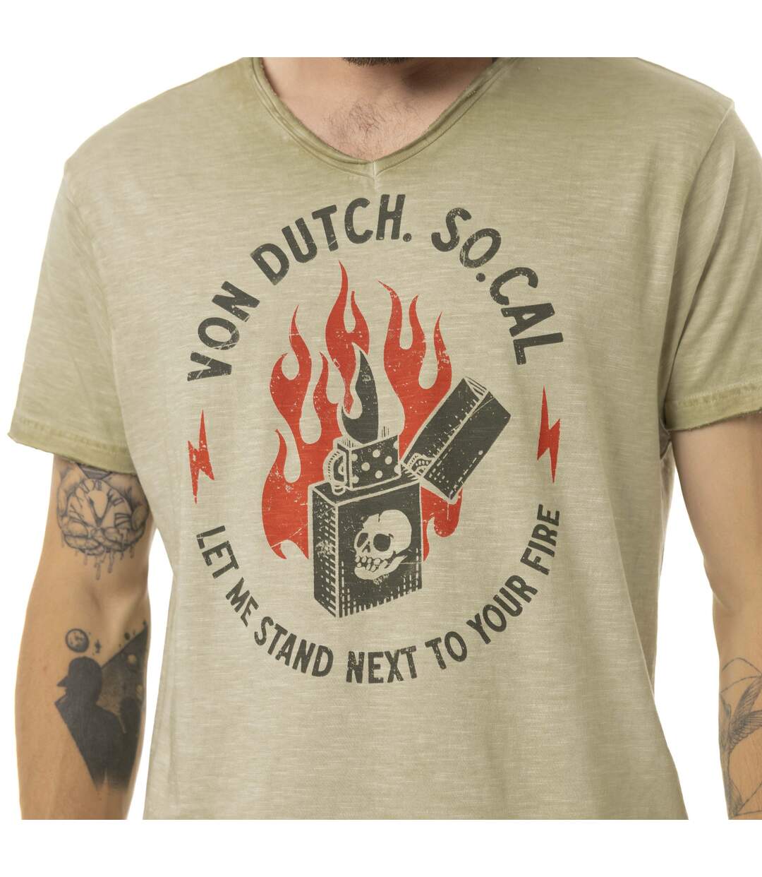 T-shirt homme col V en coton print devant Lighter Vondutch-4