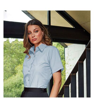 Short sleeve poplin blouse/plain work shirt mid blue Premier