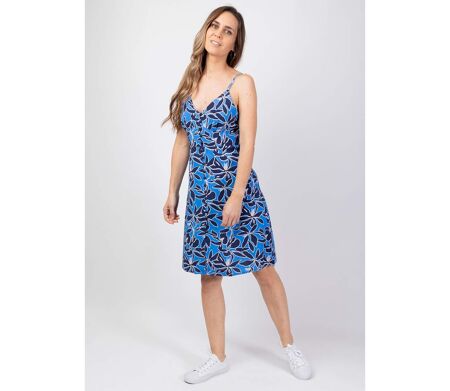 Robe courte à fines bretelles EMILIA imprimé fleur bleue Coton Du Monde
