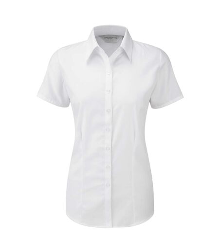 Womens/ladies herringbone short sleeve work shirt white Russell