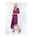 Robe Portefeuille Manches Bouffantes Motif/style Imprimé Feuille Femme Violet Little Mistress-2