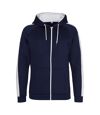 AWDis Just Hoods Mens Contrast Sports Polyester Full Zip Hoodie (Oxford Navy/Arctic White)