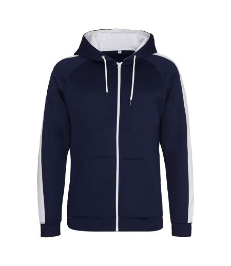 AWDis Just Hoods Mens Contrast Sports Polyester Full Zip Hoodie (Oxford Navy/Arctic White) - UTPC2967