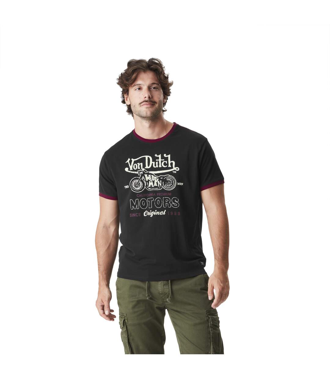 T-shirt homme col rond stretch avec print et bords contrastés Man Vondutch-1
