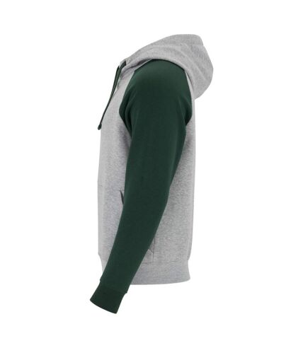 Sweat à capuche badet adulte gris chiné / vert bouteille Roly