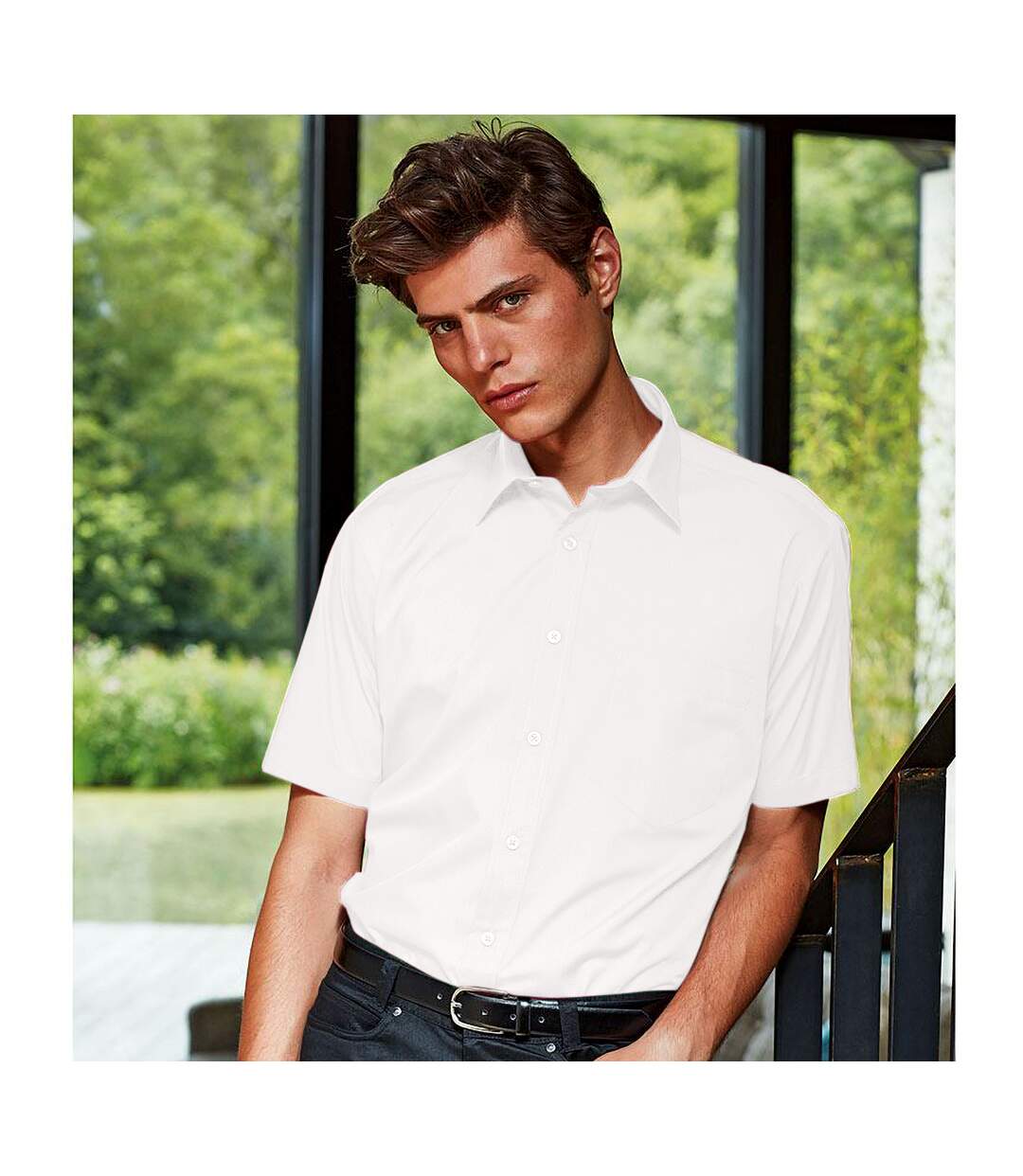 Mens short sleeve formal poplin plain work shirt white Premier