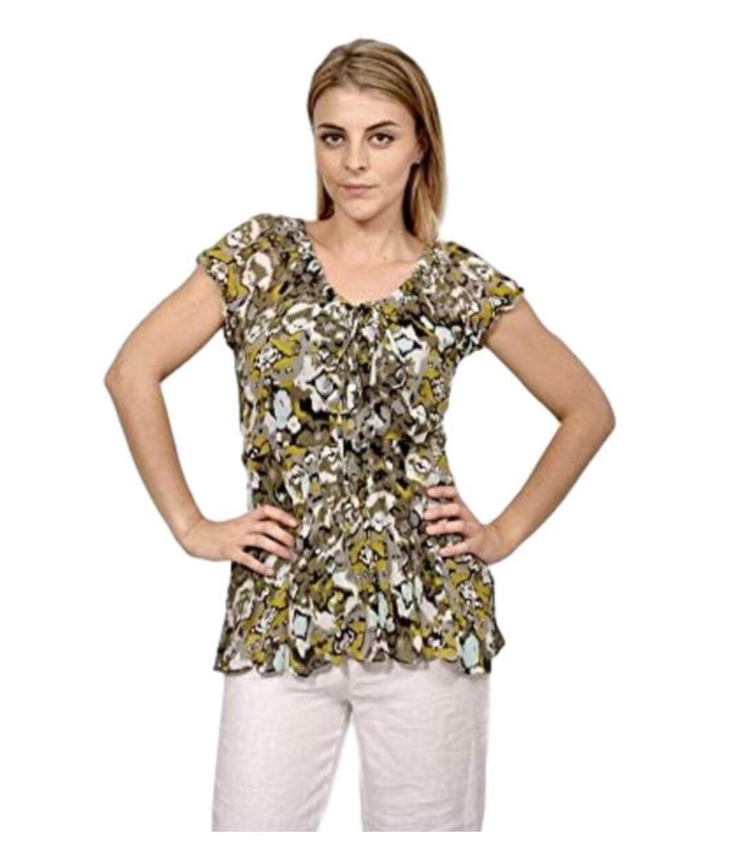 Tunique femme sans manche - Blouse en tissus imprimé fleur col en V