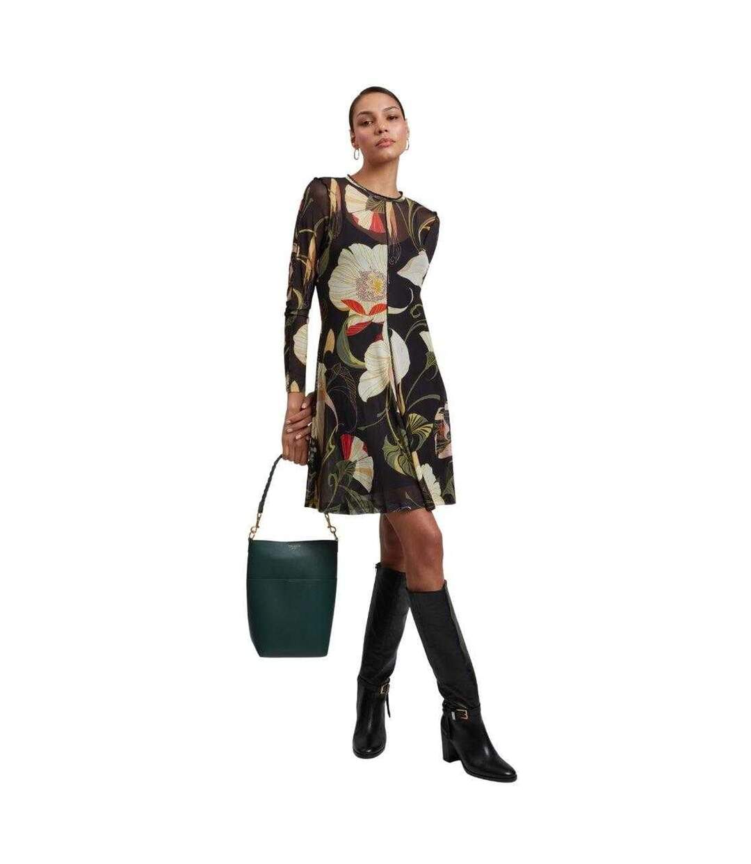 Robe Mi-longue Manches Longues Motif/style Floral Femme Noir Ted Baker-4