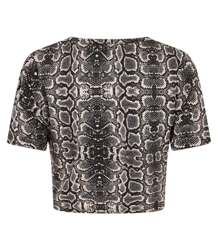 Womens/ladies Snake Print Crop T-shirt Black White Brave Soul
