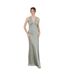 Womens/ladies Satin Open Back Bridesmaid Maxi Dress Sage Green Maya Deluxe-1