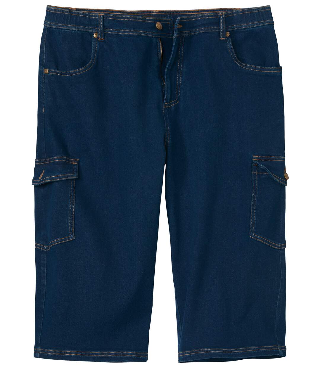 Men's Navy Cropped Denim Cargo Trousers